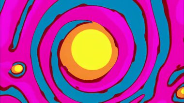 Çizgi film Spiral Girdap, Pembe Mavi Girdap Arkaplan, Sarı Turuncu Merkez, Çizgi Roman Tarzı Hipnotik 2B Canlandırma