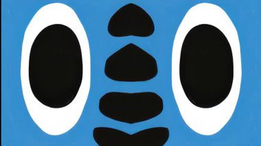 Şekiller gibi asgari soyut yüz arka plan, simetrik organik formlar, kalın renk katmanları, modern grafik illüstrasyon, sürreal soyut kompozisyon, oyuncu görsel tasarım