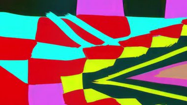 Turkuaz pembe soyut organik şekiller, sürreal akışkan bileşim, kalın düz renkli karikatür geometri, psikedelik dekoratif desen, aynalı 2D sanatsal arka plan animasyonu.