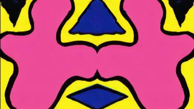 Mavi Aksan Detaylı Pembe ve Sarı Organik Şekiller, Soyut Psikedelik Grafik Şablonu, Retro Çizgi Film Biçimi Arkaplanı, Kalın Düz Renk Dekoratif Tasarımı