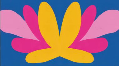 Kelebek, Pembe ve Sarı Şekilli Simetrik 2D Desen, Gerçeküstü Etnik Geometrik Çizgi Film Süslemesi, Cesur Düz Vektör Ayna Tasarımı, Dekoratif Retro Grafiksel Arkaplan Tasarımı