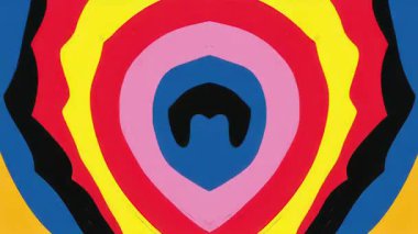 Concentric Surreal Eye Kalın Renk Katmanları, Etnik Soyut 2D Düz Vektör Süslemesi, Simetrik Çizgi Film Biçimi Kaleydoskop Tasarımı, Retro Psychedelic Grafik Arkaplanı