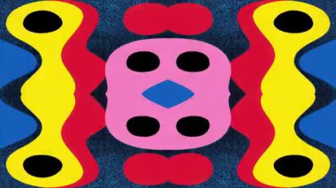 Pembe Merkez ve Sarı Organik Dalgalar, Etnik Jeometrik Soyut Karikatür Süslemesi, Kalın Düz Vektör Tasarımı, Ayna Kompozisyonu, Retro Kabile İlhamlı Grafik Arkaplanı