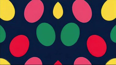 Sürreal geometrik nokta deseni simetrisi, donanma arka planında oval kırmızı şekiller, etnik esinlenilmiş karikatür 2D tasarımı, düz soyut desenli kabile duvar kağıdı.