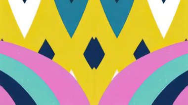 Gerçeküstü Etnik Crown Geometri Şablonu, Simetrik Çizgi Film Süslemesi, Sarı Pembe Soyut 2B Arkaplan