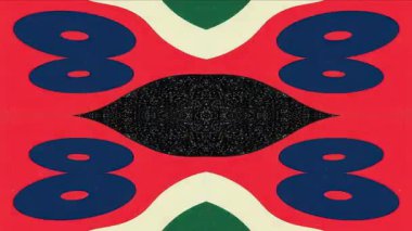 Kırmızı Mavi Gerçeküstü Simetrik Desen, Soyut Etnik Geometri Totemi Tasarımı, Çizgi Film Kaleydoskop Arkaplanı