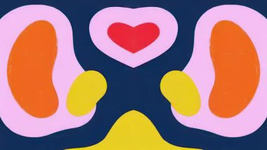 Gerçeküstü Kalp Karikatürü Geometri Deseni, Etnik Simetrik Şekiller, Pembe Turuncu Mavi Soyut 2B Süsleme Arkaplanı