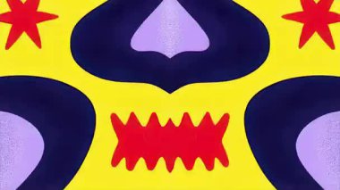 Gerçeküstü Çizgi Roman Etnik Geometri Şablonu, Simetrik Totem Şekilleri, Sarı Mavi Soyut 2B Kabile Süslemesi