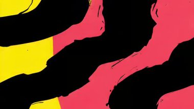 Siyah kıvrımlı kırmızı ve pembe soyut dalgalar ve sarı aksanlar, kalın el çizimi desen, grunge desen, minimalist çizgi film tarzı, modern sanatsal arkaplan