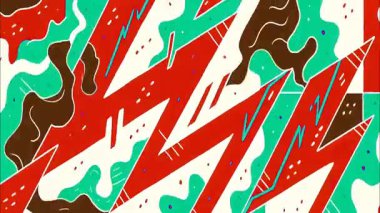 Soyut çizgi roman şablonu, kırmızı ve gök mavisi elektrik şekilleri, kalın zigzag vuruşları, düz 2D karikatür çizimi, pop sanatı renk blokları, dinamik enerji kompozisyonu, oyuncu grafik arka plan, el çizimi dokusu