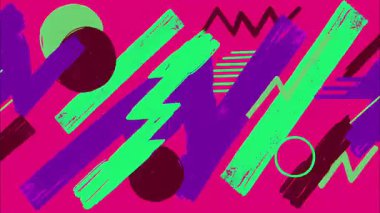 kaotik el çizimi grunge pop sanat çizgi filmi geometrik 2D şekiller funky düz vektör retro soyut arkaplan, sıcak pembe taban, yeşil mor renkli mor renkli parlak zigzag çizgiler damlalar damlalar noktalar damlalar damlalar lekeler, canlı graffiti tasarım deseni