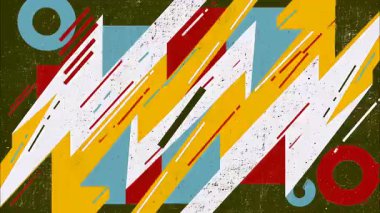 dinamik çizgi roman stili graffiti sokak sanatının pop sanat karikatürü geometrik 2D şekiller funky düz vektör soyut arka plan, koyu yeşil taban, sarı cyan kırmızı beyaz ışık zigzag çizgileri ışık çizgileri dağılan noktalar, gergin el çizimi grunge dokusu