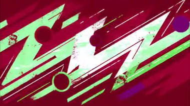 Soyut elektrik zigzag arkaplanı, neon yeşil şimşek şekilleri, kırmızı aksanlar, enerjik çapraz hareket, kalın grafik tarzı, modern çizgi film animasyon arkaplanı, yüksek kontrast soyut tasarımı