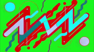 Elektrik zigzag dalga formu, akışkan enerji hareketi, yeşil arkaplan, kırmızı yıldırım şekilleri, soyut anime vektör tasarımı, dinamik komedi tarzı güç etkisi