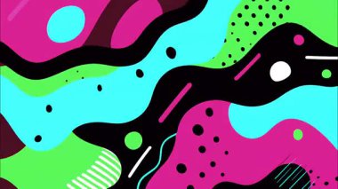 Soyut sıvı dalga arkaplanı, kalın organik şekiller, siyah yeşil pembe renk kontrastı, pürüzsüz akış biçimleri, modern çizgi film tarzı, şakacı soyut hareket, noktalı ve kıvrımlı grafik çizim dokusu