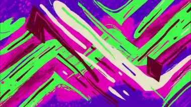 Çizgi roman tarzı pop sanat karikatürü Geometrik 2D şekiller funky düz vektör soyut arka plan, mor taban, neon yeşil mor renkli cyan pembe dalgalı fırça çizgileri damlalar damlalar damlalar damlalar damlalar damlalar damlalar damlalar, kaotik graffiti sokak sanat ellerinin grunge titreşim çizimi