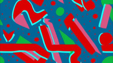 Retro pop sanat soyut şablonu, kalın zikzak sembolleri ve şekiller, çizgi film grafik tarzı, düz geometrik tasarım, neşeli renkli arkaplan