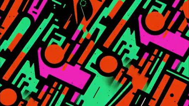 Pop sanat soyut geometrik desen, kalın organik şekiller, el çizimi çizgi film tarzı, yüksek kontrast renkleri, oyuncu retro grafik arkaplan