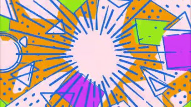 Radyal patlama, beyaz merkez, turuncu mavi ışınlar, soyut geometrik enerji deseni, çizgi roman tarzı, düz kalın renkler, dinamik grafik doku