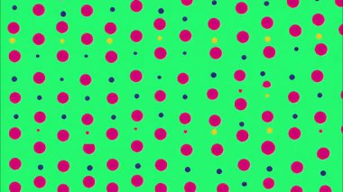 Tekrarlayan nokta ızgarası, yeşil taban, pembe daireler, sarı aksanlar, soyut geometrik desen, minimum oyuncu tasarım, düz renkli doku