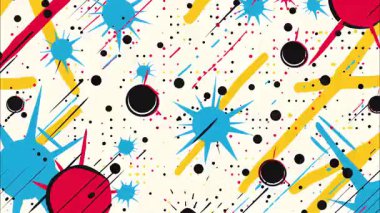 Soyut çizgi roman patlama arkaplanı, mavi yıldız patlaması şekilleri, boya lekeleri, noktalı desen, dinamik çizgi film pop sanat dokusu