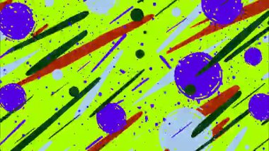 Soyut çizgi film sıçrama arkaplanı, neon yeşil yüzey, mor boya patlamaları, çapraz fırça darbeleri, enerjik mizah dokusu, canlı grafik tasarım.