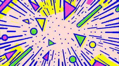 Çizgi roman tarzı soyut patlama arkaplanı, pastel patlama merkezi, mavi hatlar, oyuncu geometri