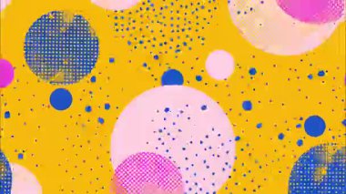 Parlak soyut noktalar ve daireler arka plan, yarım ton desenli renkli pop sanat çizgi filmi deseni