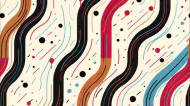 Soyut dalgalı çizgiler, akış eğrileri, el çizimleri, noktalı doku, retro çizgi film arkaplanı
