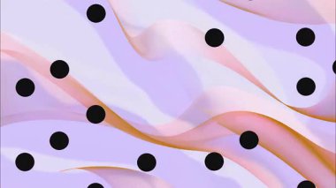 Hafif lavanta arkaplanındaki soyut yumuşak dalga deseni, pürüzsüz akış eğimleri, siyah polka noktaları, pastel tonlar, minimum düz çizimler, sakin dekoratif soyut doku, zarif hareketli modern kompozisyon