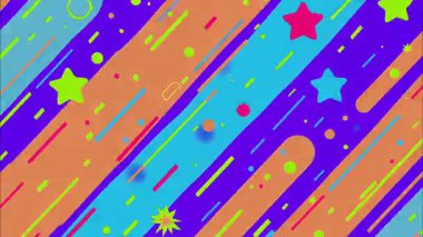 Renkli soyut arkaplan, köşegen çizgiler, yıldızlar, geometrik çizgi film deseni