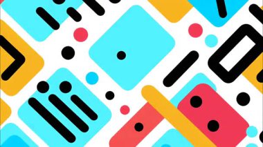 dinamik funky pop art geometrik 2D çizgi film düz vektör retro soyut arkaplan, açık mavi taban, siyah turuncu mavi daire çizgileri dikdörtgenler, dağınık kalın memphis elementleri, canlı yüksek kontrast oyuncu titreşim