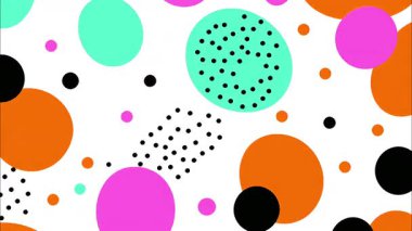 Oyuncu funky art geometrik 2D şekiller çizgi film düz vektör retro soyut arkaplan, beyaz taban, turuncu yeşil yuvarlak noktalar gözyaşı damlaları dikdörtgenler, dağınık Memphis ilham verici karşıtlık, cesur kompozisyon