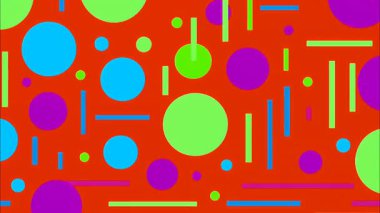 canlı Memphis pop sanat çizgi filmi geometrik 2D şekiller funky düz vektör retro arkaplan, turuncu taban, mavi mor pembe daireler çizgiler dikdörtgenler, kalın katmanlı kompozisyon, yüksek kontrast enerji