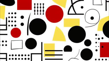 canlı Memphis pop sanat karikatürü geometrik 2D şekiller funky düz vektör arka plan, beyaz taban, kırmızı siyah daireler dikdörtgen çizgiler çizgiler çizgiler, kalın katmanlı kompozisyon, yüksek enerji soyutlaması
