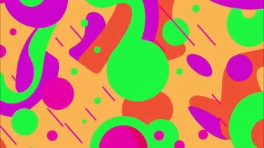 Soyut karikatür arkaplanı, renkli organik şekiller noktalar çizgiler, pop sanat illüstrasyon stili, oyuncu kompozisyon, düz vektör animasyonu, arıza dokusu örtüsü