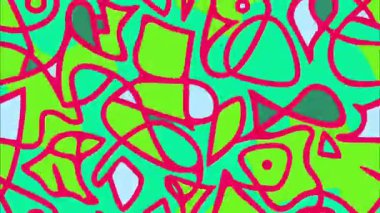 oyuncu retro pop sanatı geometrik 2D şekiller çizgi film funky düz vektör soyut arka plan, limon yeşil taban, kırmızı pembe çizgiler düzensiz eğri şekiller daireler üçgenler, Memphis tarzı yüksek enerji soyutlaması