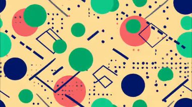 Geometrik 2D şekiller pop sanat karikatürü funky düz vektör soyut arka plan, bej taban, yeşil donanma daireleri çubuklar, noktalı dolgu aksanları, katmanlı cesur oyuncu formlar, Memphis ilham verici titreşim