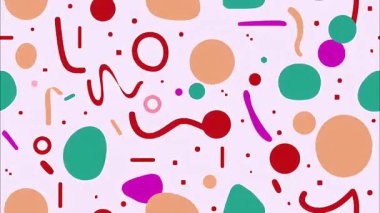 soyut funky düz vektör karikatür pop sanat geometrik 2D şekiller retro arkaplan, beyaz taban, kırmızı mavi deniz mavisi daire çizgileri eğriler, neşeli dağınık kompozisyon, canlı Memphis estetiği, yüksek enerji karşıtlıkları