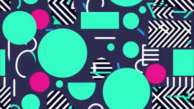 soyut funky düz vektör çizgi film pop sanat geometrik 2D şekiller retro arkaplan, donanma tabanı, deniz mavisi pembe daireler üçgen çizgiler zigzag çizgiler, kalın geometrik kolaj, canlı Memphis estetik, yüksek enerji karşıtlıkları