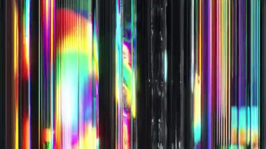 Yoğun dikey RGB arıza çizgileri, dijital parazit yırtılması, neon spektrum renk çubukları, kromatik çarpıtma blokları, soyut siber tarama arkaplan dokusu