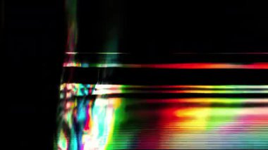 Siyah Arkaplanda Karanlık Neon Çizgileri, RGB Yatay Parazit ve Kromatik Spektrum Yansıması ile Dijital Sinyal Bozukluğu