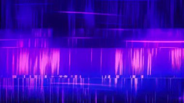 Koyu mor neon tabakalı karanlık bilim kurgu arkaplanı, dikey dijital çarpıtma, soyut siber punk dokusu, fütüristik ışık gürültüsü