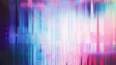 Soyut renk yıkama, dikey dijital bozulma, neon ışık sızıntısı, holografik parazit, fütüristik doku akışı, bilim-kurgu sinyal bozulması.