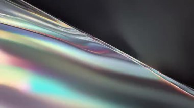 Fütürist holografik cam kurdele, parlak metalik yüzey, neon ışığı kırılması, soyut siber punk çarpıtma dalgası, parlak sıvı doku arka planı.