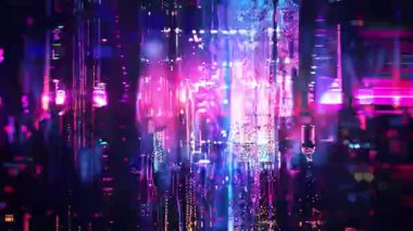 Dikey neon çizgileri, dijital yağmur etkisi, fütüristik arkaplan, holografik ışık şebekesi, canlı pembe parlak görseller içeren soyut siber punk veri dokusu