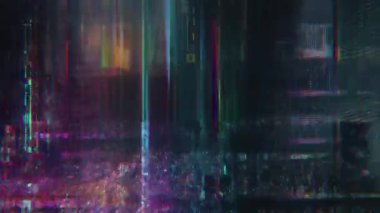 Dikey ışık kolonları, dijital yağmur bozulması, parazit gürültüsü, soyut siber doku, holografik eserler, kromatik bozulma, fütüristik sinyal bozunması arkaplan