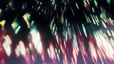 Soyut düşen ışık parçacıkları arkaplan, dikey parlayan noktalar ve çizgiler, dijital yağmur etkisi, arıza paraziti gürültüsü, neon bokeh ışıkları, fütüristik veri akışı dokusu, siber estetik hareket, aydınlık parçacıklar akışı