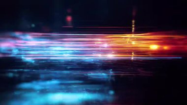 Mavi ve kırmızı hareket çizgileri, yatay enerji akışı, dijital tarama çizgileri, parlayan hız efekti, fütüristik arıza dokusu, neon ışık bantları, soyut teknoloji arka planı, parazit bozulması, aydınlık hareket bulanıklığı