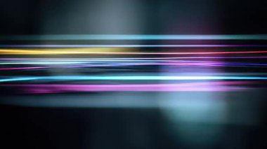 Yatay ışık çizgileri, neon çizgileri, kromatik bozulma, optik işaret bantları, holografik parazit, analog gürültü dokusu, dijital hareket bulanıklığı, enerji akışı, karanlık arkaplanda sinematik ışık izleri